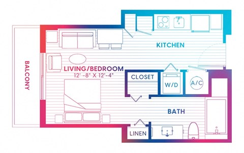 Floor plan for studio, 1 bath, 447 sqft